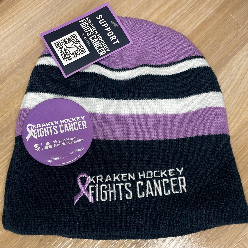 Seattle Kraken - 2023-2024 Kraken Hockey Fights Cancer Beanie / Toque + Button